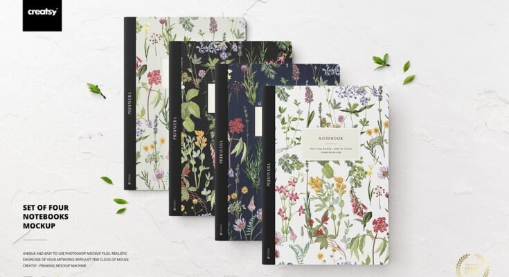 Set of 4 Notebooks Mockup