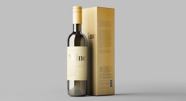 Wine Bottle and Box Mockup